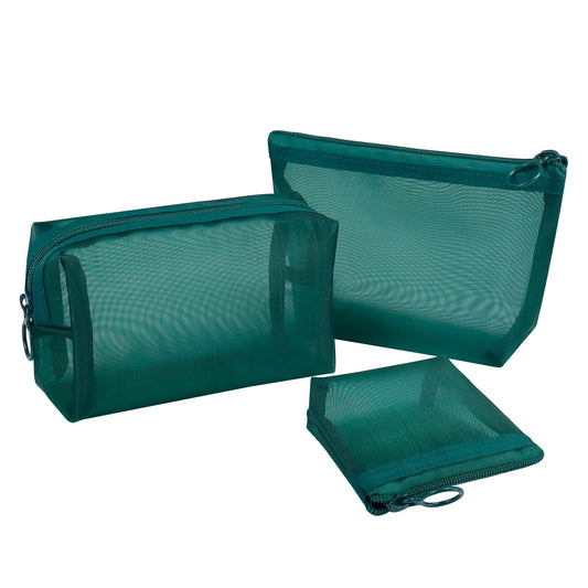 Aosbos 3-Pack Mesh Cosmetic Bag Set - Travel/On-The-Go Makeup Storage, Zipper Closure Small Pouch, Green - thewildfolk Aosbos 3-Pack Mesh Cosmetic Bag Set - Travel/On-The-Go Makeup Storage, Zipper Closure Small Pouch, Green
