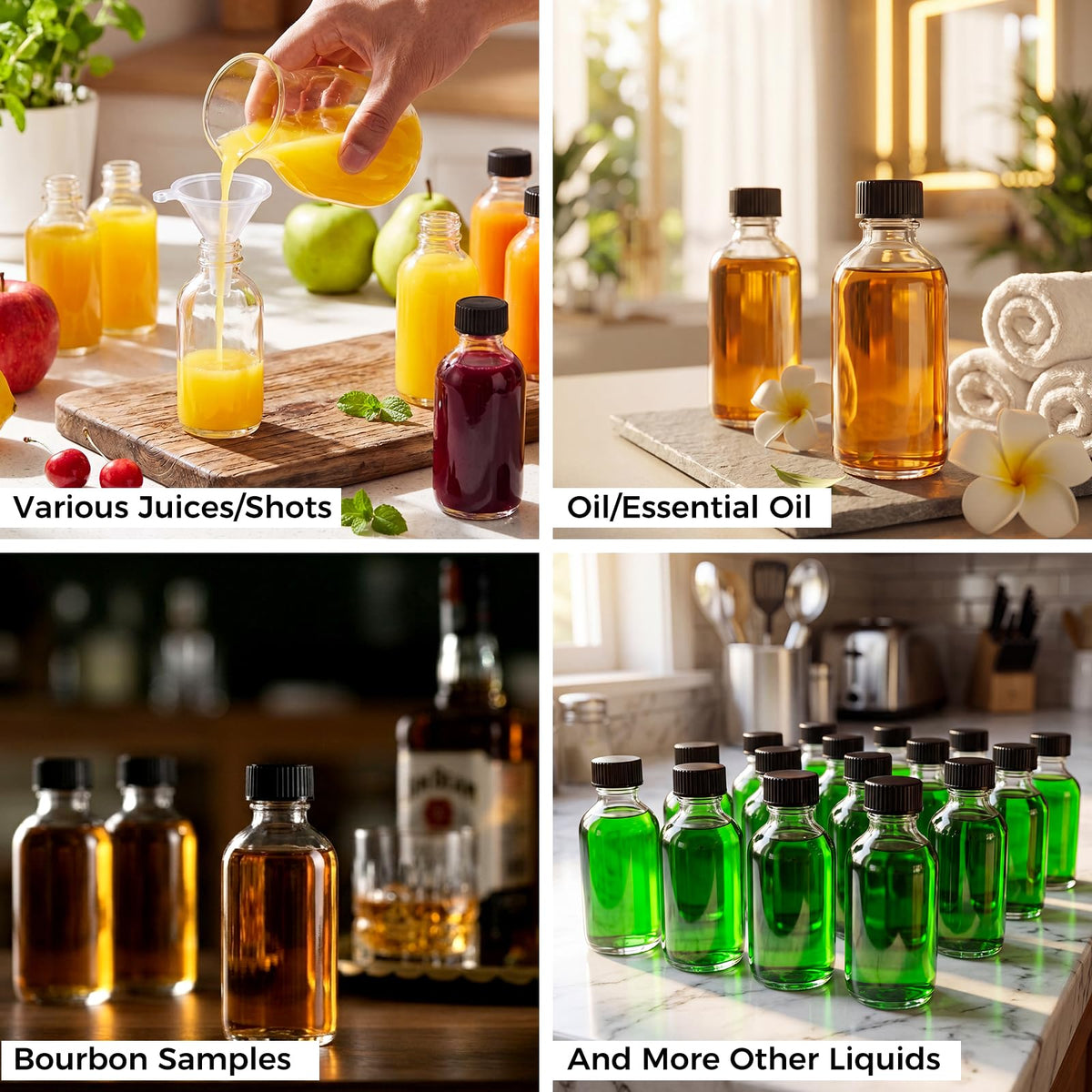 AOZITA 16 Pack, 2 oz Small Clear Glass Bottles w/Lid & 3 Funnels - 60ml Boston Shot Bottles for Health, Immunity, Potion, Wellness, Sample, Ginger, Juice - Mini Personal Care & Beauty Travel Bottle - thewildfolk AOZITA 16 Pack, 2 oz Small Clear Glass Bottles w/Lid & 3 Funnels - 60ml Boston Shot Bottles for Health, Immunity, Potion, Wellness, Sample, Ginger, Juice - Mini Personal Care & Beauty Travel Bottle