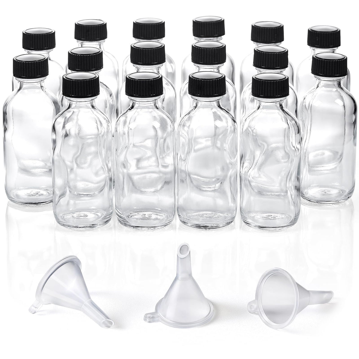 AOZITA 16 Pack, 2 oz Small Clear Glass Bottles w/Lid & 3 Funnels - 60ml Boston Shot Bottles for Health, Immunity, Potion, Wellness, Sample, Ginger, Juice - Mini Personal Care & Beauty Travel Bottle - thewildfolk AOZITA 16 Pack, 2 oz Small Clear Glass Bottles w/Lid & 3 Funnels - 60ml Boston Shot Bottles for Health, Immunity, Potion, Wellness, Sample, Ginger, Juice - Mini Personal Care & Beauty Travel Bottle