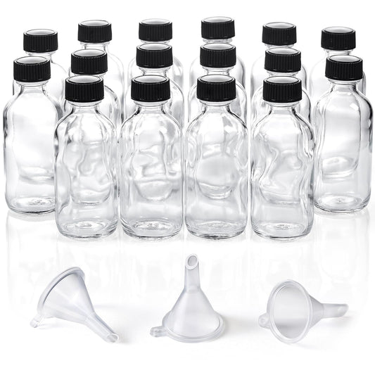 AOZITA 16 Pack, 2 oz Small Clear Glass Bottles w/Lid & 3 Funnels - 60ml Boston Shot Bottles for Health, Immunity, Potion, Wellness, Sample, Ginger, Juice - Mini Personal Care & Beauty Travel Bottle - thewildfolk AOZITA 16 Pack, 2 oz Small Clear Glass Bottles w/Lid & 3 Funnels - 60ml Boston Shot Bottles for Health, Immunity, Potion, Wellness, Sample, Ginger, Juice - Mini Personal Care & Beauty Travel Bottle