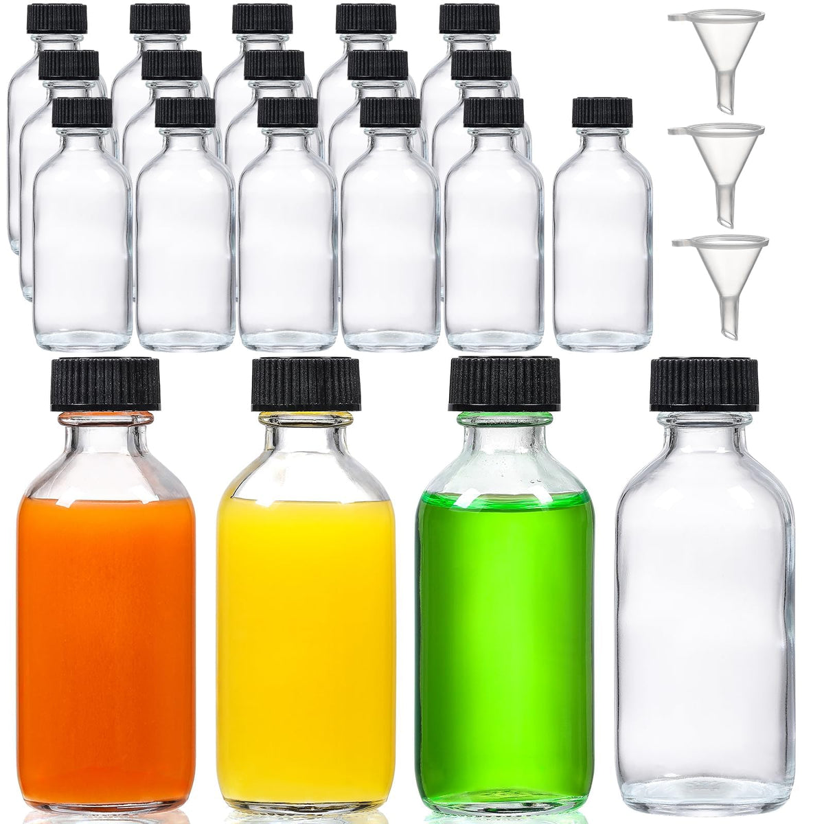 AOZITA 16 Pack, 2 oz Small Clear Glass Bottles w/Lid & 3 Funnels - 60ml Boston Shot Bottles for Health, Immunity, Potion, Wellness, Sample, Ginger, Juice - Mini Personal Care & Beauty Travel Bottle - thewildfolk AOZITA 16 Pack, 2 oz Small Clear Glass Bottles w/Lid & 3 Funnels - 60ml Boston Shot Bottles for Health, Immunity, Potion, Wellness, Sample, Ginger, Juice - Mini Personal Care & Beauty Travel Bottle