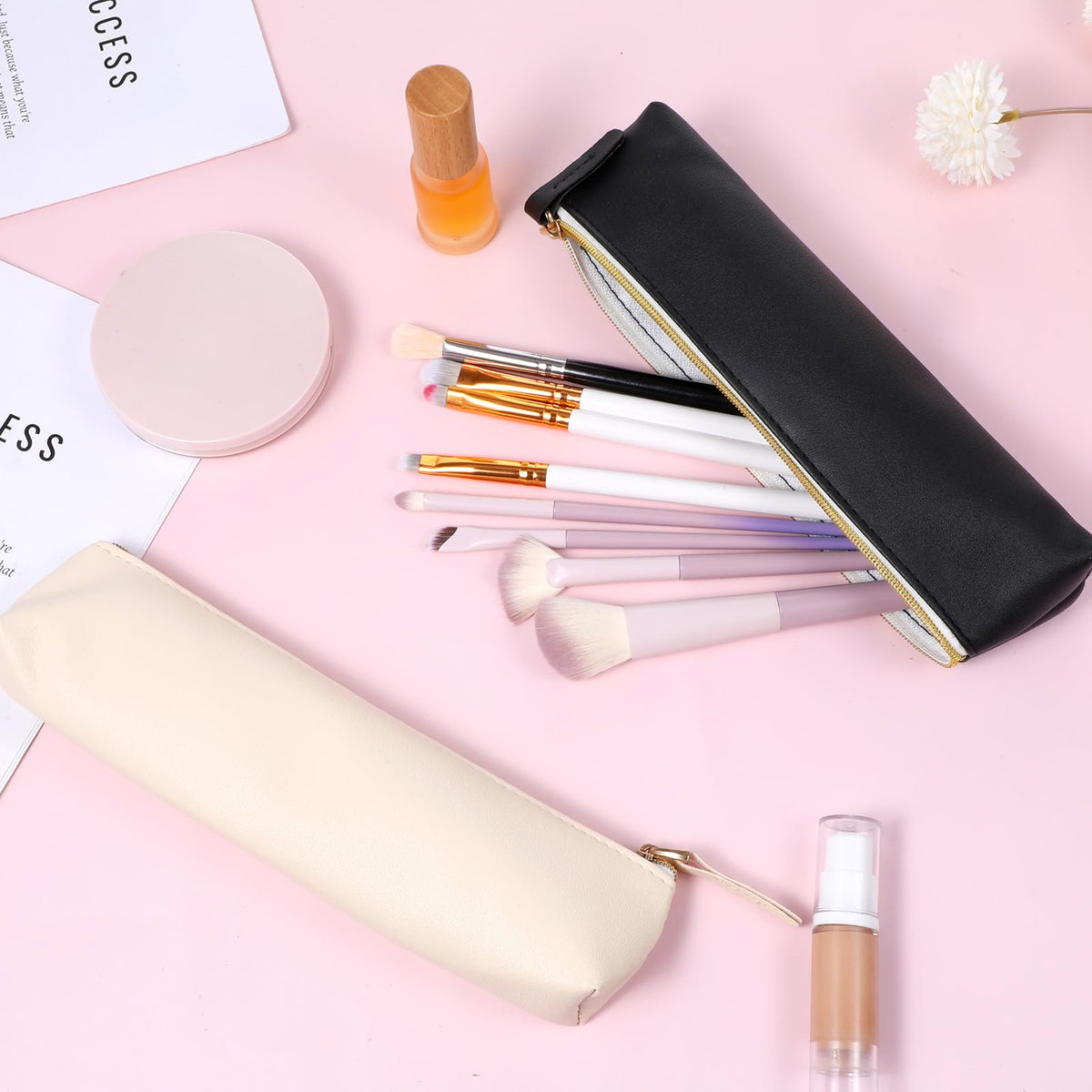 Apojgitn 2Pcs Mini Makeup Bag for Purse, PU Leather Small Makeup Bag Portable Soft Cosmetic Organizer Pouch Waterproof Small lipstick Bags with Zipper for Women Travel Storage(Black, Beige) - thewildfolk Apojgitn 2Pcs Mini Makeup Bag for Purse, PU Leather Small Makeup Bag Portable Soft Cosmetic Organizer Pouch Waterproof Small lipstick Bags with Zipper for Women Travel Storage(Black, Beige)