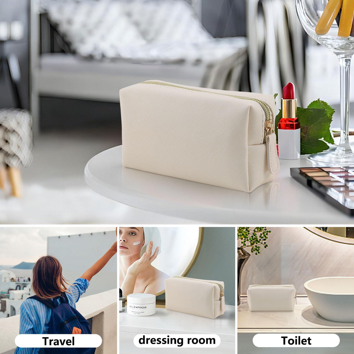 Apooliy Leather Makeup Bag for Purse Travel, Portable Small Cosmetic Organizer for Women and Girls, Make up Bag with Zipper - thewildfolk Apooliy Leather Makeup Bag for Purse Travel, Portable Small Cosmetic Organizer for Women and Girls, Make up Bag with Zipper
