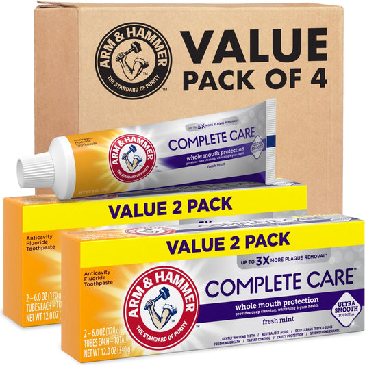 ARM & Hammer Complete Care Toothpaste, Teeth Whitening Toothpaste with Baking Soda, Fluoride, Whole Mouth Protection, Fresh Mint Flavor, 6.0 oz (Pack of 4) - thewildfolk ARM & Hammer Complete Care Toothpaste, Teeth Whitening Toothpaste with Baking Soda, Fluoride, Whole Mouth Protection, Fresh Mint Flavor, 6.0 oz (Pack of 4)