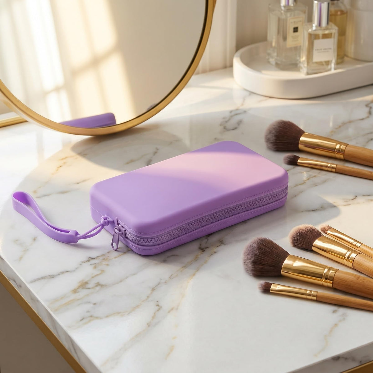 ARTIBETTER Silicone Makeup Bag Zippered Small Portable Waterproof Cosmetic Pouch Travel Organizer Purple Storage Case for Toiletries and Accessories - thewildfolk ARTIBETTER Silicone Makeup Bag Zippered Small Portable Waterproof Cosmetic Pouch Travel Organizer Purple Storage Case for Toiletries and Accessories