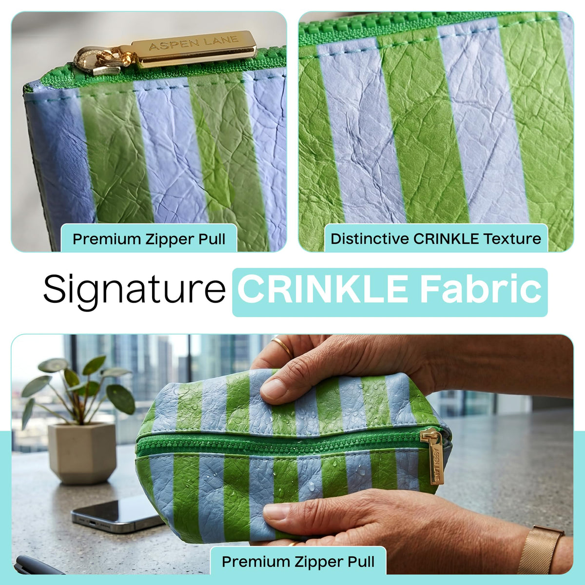 Aspen Lane Preppy Stripe Crinkle Makeup Bag Set of 5 Travel Cosmetic Bags - thewildfolk Aspen Lane Preppy Stripe Crinkle Makeup Bag Set of 5 Travel Cosmetic Bags