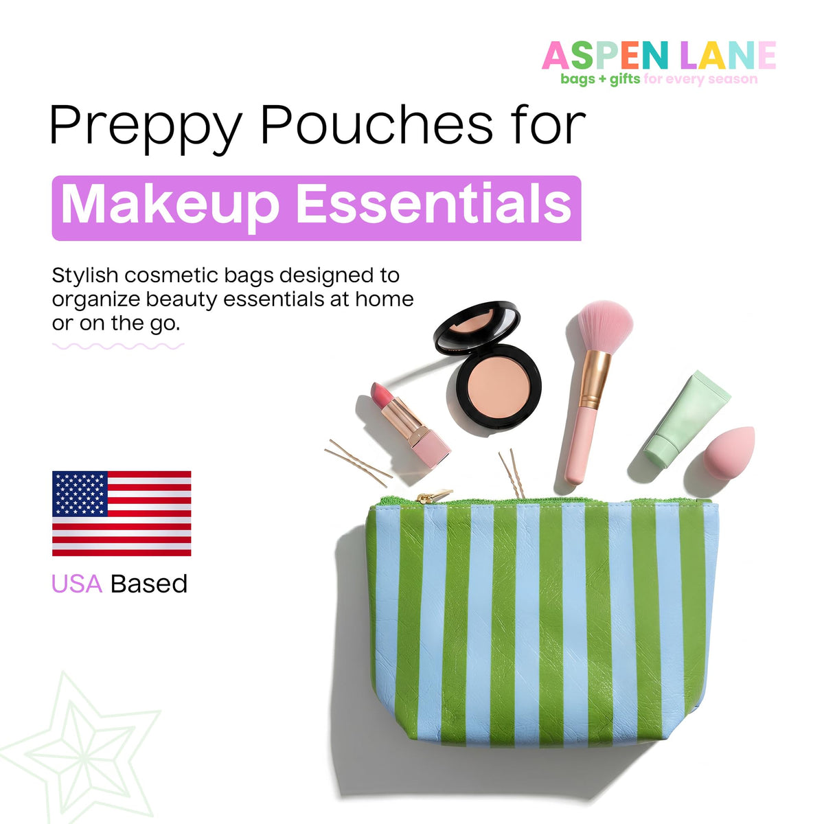 Aspen Lane Preppy Stripe Crinkle Makeup Bag Set of 5 Travel Cosmetic Bags - thewildfolk Aspen Lane Preppy Stripe Crinkle Makeup Bag Set of 5 Travel Cosmetic Bags