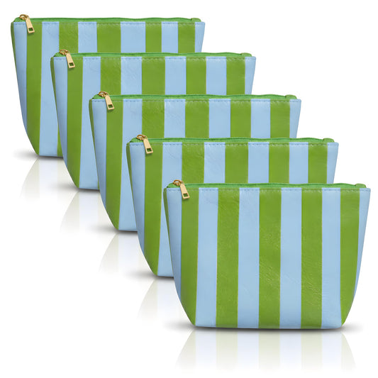 Aspen Lane Preppy Stripe Crinkle Makeup Bag Set of 5 Travel Cosmetic Bags - thewildfolk Aspen Lane Preppy Stripe Crinkle Makeup Bag Set of 5 Travel Cosmetic Bags