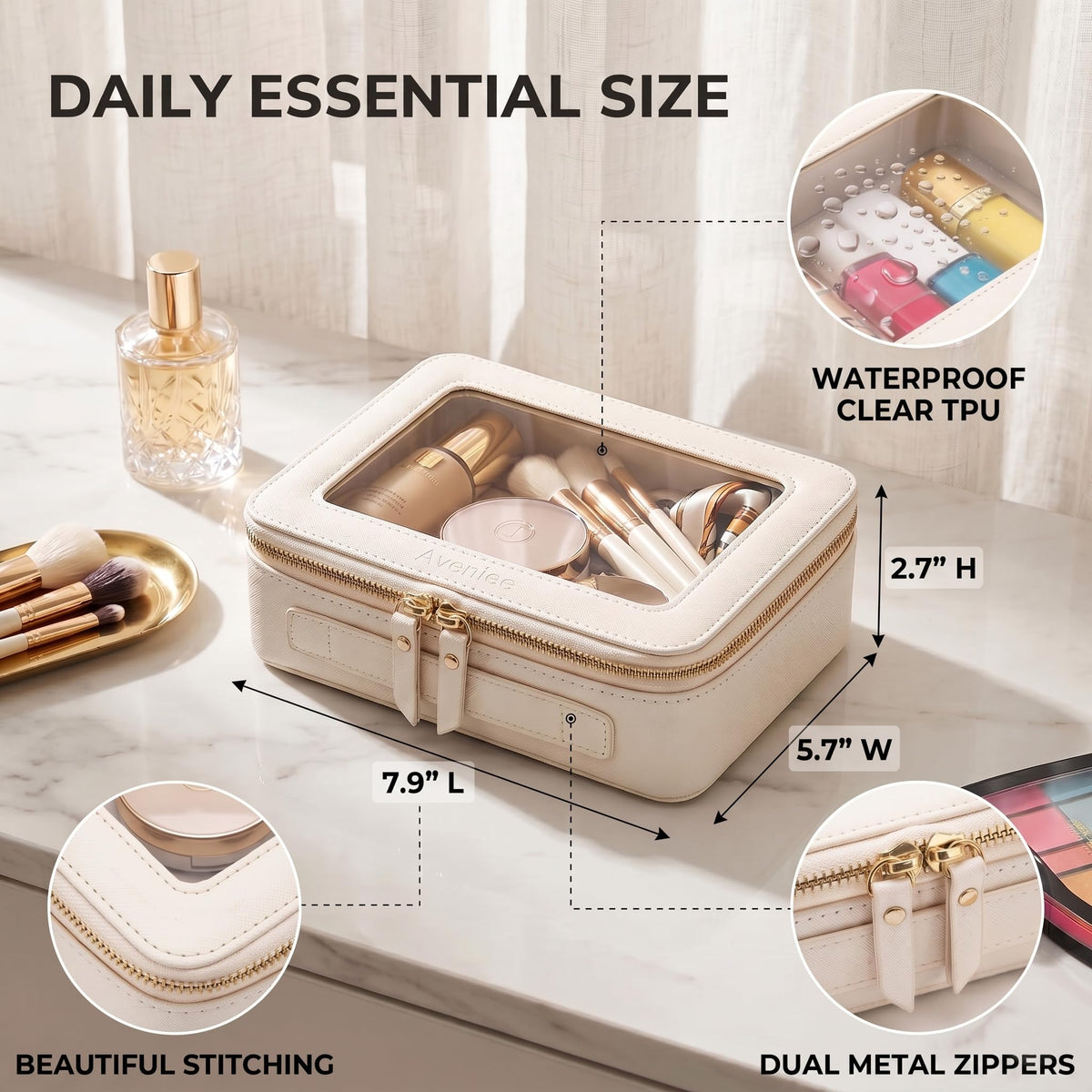 Aveniee Clear Makeup Bag Organizer, Travel Toiletry Bag Cosmetic Case for Women, Make Up Skincare Pouch Car Organizer Bag with Zippers for Essentials,White,Medium Classic - thewildfolk Aveniee Clear Makeup Bag Organizer, Travel Toiletry Bag Cosmetic Case for Women, Make Up Skincare Pouch Car Organizer Bag with Zippers for Essentials,White,Medium Classic