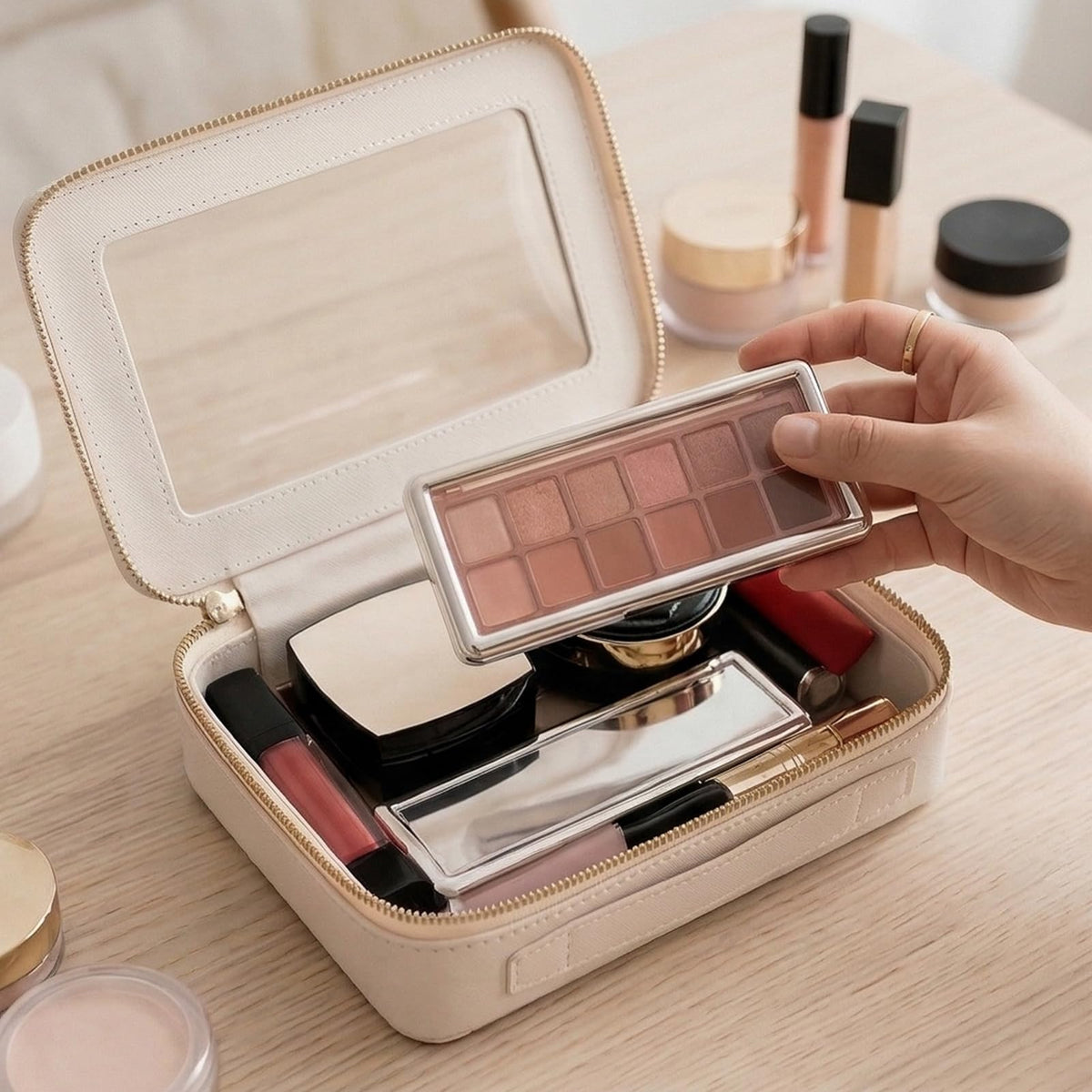 Aveniee Clear Makeup Bag Organizer, Travel Toiletry Bag Cosmetic Case for Women, Make Up Skincare Pouch Car Organizer Bag with Zippers for Essentials,White,Medium Classic - thewildfolk Aveniee Clear Makeup Bag Organizer, Travel Toiletry Bag Cosmetic Case for Women, Make Up Skincare Pouch Car Organizer Bag with Zippers for Essentials,White,Medium Classic