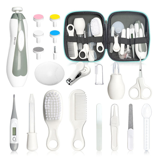 Baby Healthcare and Grooming Kit, 21pcs Baby Electric Nail Trimmer Set Newborn Nursery Health Care Set for Newborn Infant Toddlers Baby Boys Girls Kids Haircut Tools (21 Kits Grey White) - thewildfolk Baby Healthcare and Grooming Kit, 21pcs Baby Electric Nail Trimmer Set Newborn Nursery Health Care Set for Newborn Infant Toddlers Baby Boys Girls Kids Haircut Tools (21 Kits Grey White)