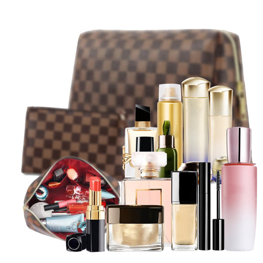 BAGCRAZY Checkered Makeup Bag 2 Pack, Waterproof PU Leather Travel Cosmetic Organizer Set for Women, Portable Toiletry Pouch for Purse & Weekend Getaways - thewildfolk BAGCRAZY Checkered Makeup Bag 2 Pack, Waterproof PU Leather Travel Cosmetic Organizer Set for Women, Portable Toiletry Pouch for Purse & Weekend Getaways