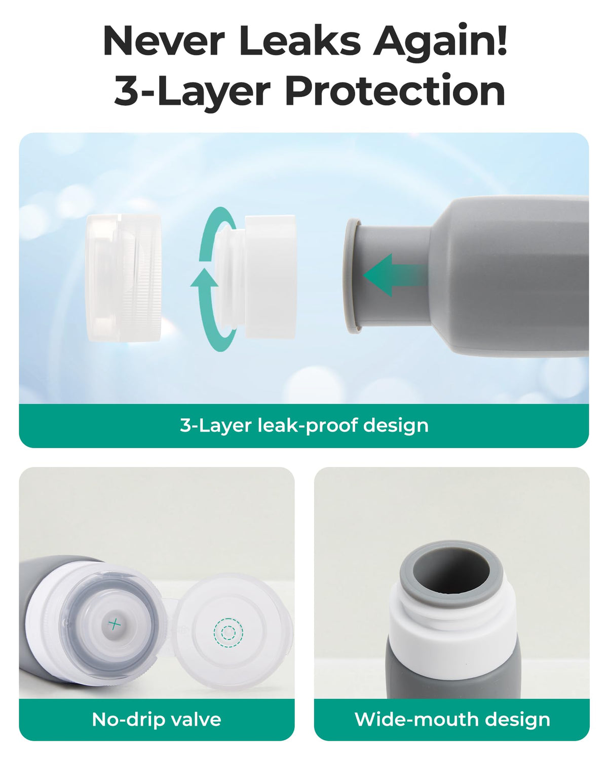 BAGSMART 18 Pack TSA Approved Travel Bottles for Toiletries, Leak Proof Silicone Travel Size Containers Bottles for Shampoo, Grey - thewildfolk BAGSMART 18 Pack TSA Approved Travel Bottles for Toiletries, Leak Proof Silicone Travel Size Containers Bottles for Shampoo, Grey