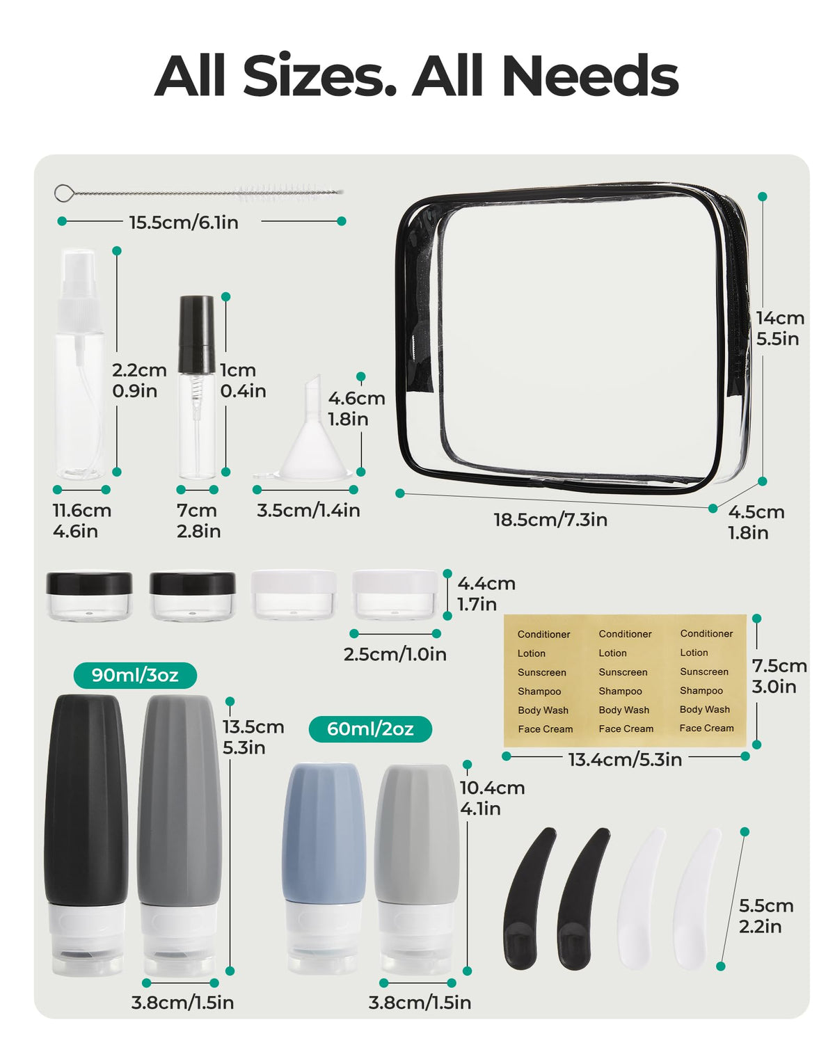 BAGSMART 18 Pack TSA Approved Travel Bottles for Toiletries, Leak Proof Silicone Travel Size Containers Bottles for Shampoo, Grey - thewildfolk BAGSMART 18 Pack TSA Approved Travel Bottles for Toiletries, Leak Proof Silicone Travel Size Containers Bottles for Shampoo, Grey