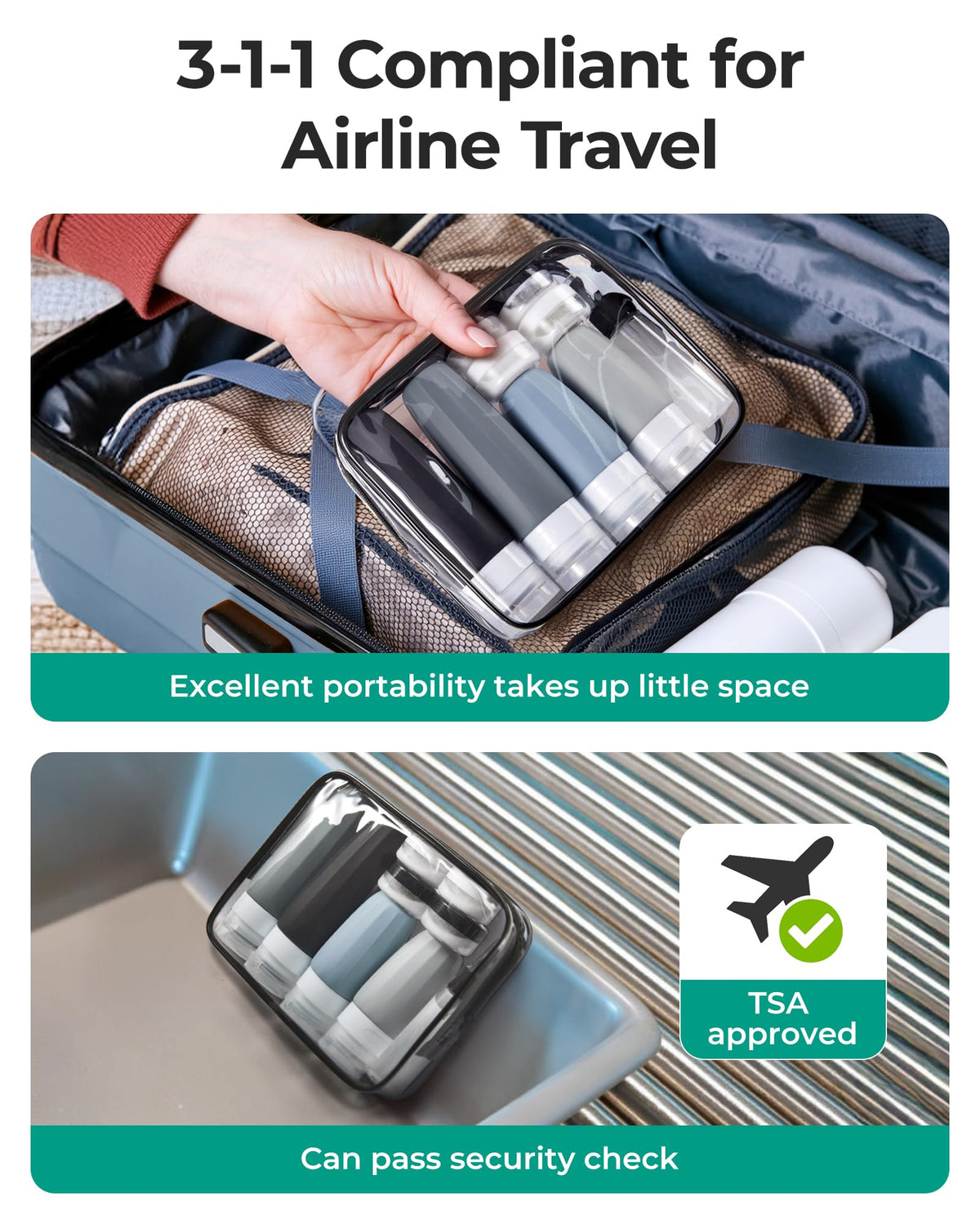 BAGSMART 18 Pack TSA Approved Travel Bottles for Toiletries, Leak Proof Silicone Travel Size Containers Bottles for Shampoo, Grey - thewildfolk BAGSMART 18 Pack TSA Approved Travel Bottles for Toiletries, Leak Proof Silicone Travel Size Containers Bottles for Shampoo, Grey