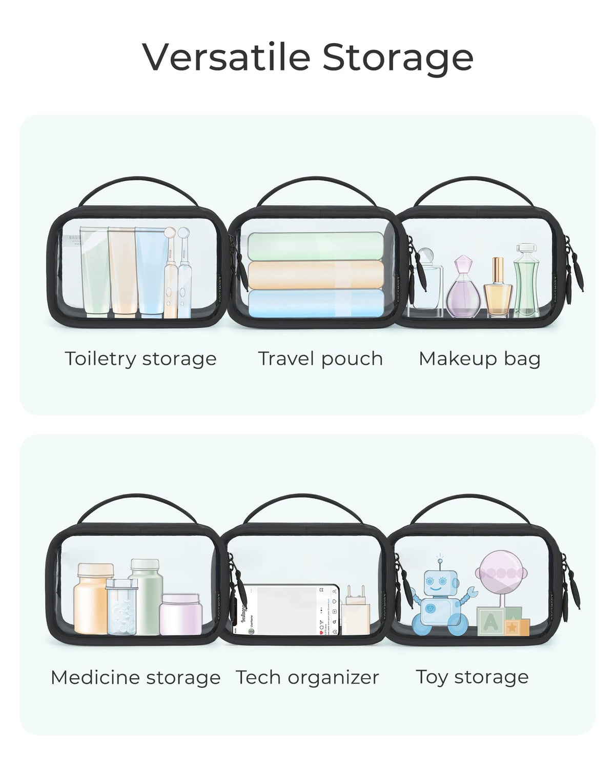 BAGSMART Double Layer Clear Makeup Bag, TSA-Approved Toiletry Bag, Large Opening with Handle, Cute Water-Resistant Travel Cosmetic Bag with Double Zipper for Car Essentials(Pink) - thewildfolk BAGSMART Double Layer Clear Makeup Bag, TSA-Approved Toiletry Bag, Large Opening with Handle, Cute Water-Resistant Travel Cosmetic Bag with Double Zipper for Car Essentials(Pink)