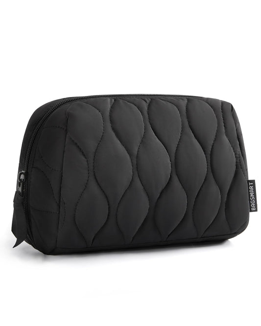 BAGSMART Makeup Bag, Travel Cosmetic Bag, Puffy Padded Make Up Bag for Women, Makeup Organizer Case, Wide-open Pouch Purse, Travel Essentials, Toiletries Accessories Brushes, Black - thewildfolk BAGSMART Makeup Bag, Travel Cosmetic Bag, Puffy Padded Make Up Bag for Women, Makeup Organizer Case, Wide-open Pouch Purse, Travel Essentials, Toiletries Accessories Brushes, Black