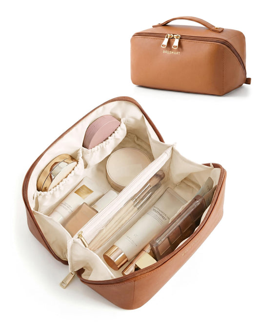 BAGSMART Makeup Bag Travel Cosmetic Bag,Women Toiletry Case, Classic Brown - thewildfolk BAGSMART Makeup Bag Travel Cosmetic Bag,Women Toiletry Case, Classic Brown