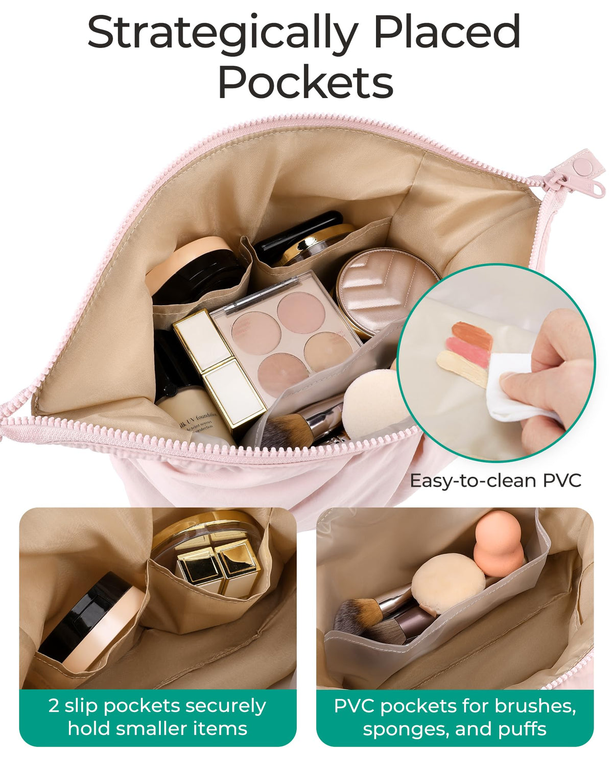 BAGSMART Makeup Bag Travel Toiletry Bag, Cute Make Up Bag, Large Capacity Cosmetic Bags for Women, Wide-open Makeup Pouch Travel Essentials Toiletries Accessories Brushes (Pink) - thewildfolk BAGSMART Makeup Bag Travel Toiletry Bag, Cute Make Up Bag, Large Capacity Cosmetic Bags for Women, Wide-open Makeup Pouch Travel Essentials Toiletries Accessories Brushes (Pink)