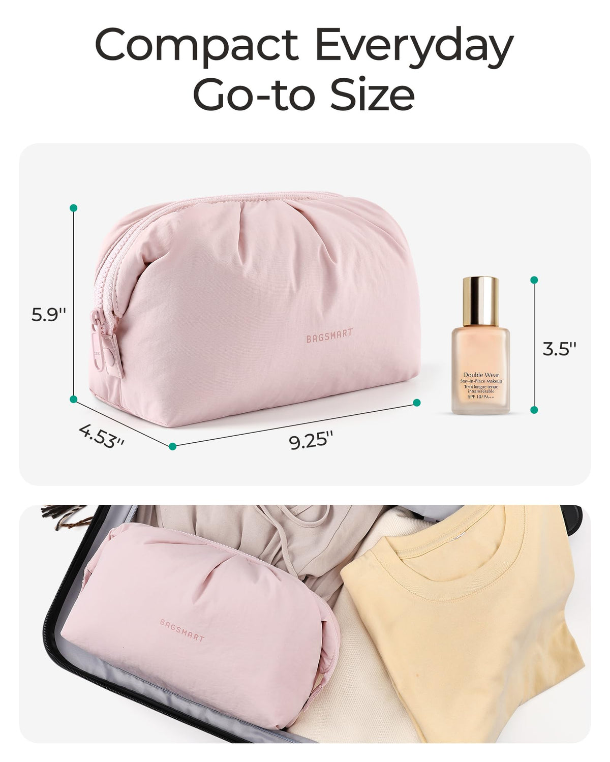 BAGSMART Makeup Bag Travel Toiletry Bag, Cute Make Up Bag, Large Capacity Cosmetic Bags for Women, Wide-open Makeup Pouch Travel Essentials Toiletries Accessories Brushes (Pink) - thewildfolk BAGSMART Makeup Bag Travel Toiletry Bag, Cute Make Up Bag, Large Capacity Cosmetic Bags for Women, Wide-open Makeup Pouch Travel Essentials Toiletries Accessories Brushes (Pink)