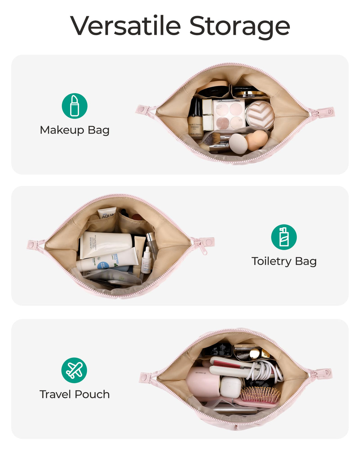 BAGSMART Makeup Bag Travel Toiletry Bag, Cute Make Up Bag, Large Capacity Cosmetic Bags for Women, Wide-open Makeup Pouch Travel Essentials Toiletries Accessories Brushes (Pink) - thewildfolk BAGSMART Makeup Bag Travel Toiletry Bag, Cute Make Up Bag, Large Capacity Cosmetic Bags for Women, Wide-open Makeup Pouch Travel Essentials Toiletries Accessories Brushes (Pink)
