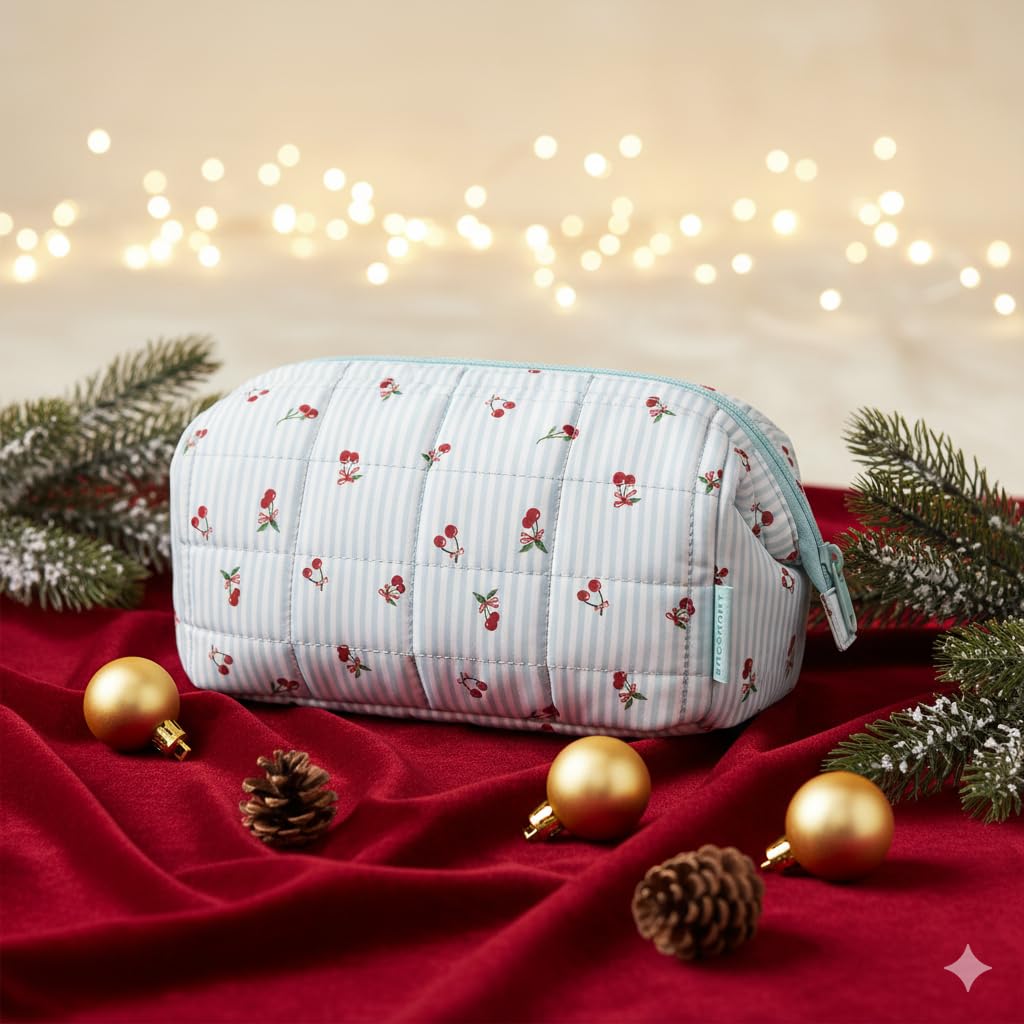 BAGSMART Makeup Bag Travel Toiletry Bag, Puffy Padded Make Up Bags for Women Makeup Organizer Case, Wide-open Pouch Purse Travel Essentials Toiletries Accessories Brushes, Ditsy Cherry - thewildfolk BAGSMART Makeup Bag Travel Toiletry Bag, Puffy Padded Make Up Bags for Women Makeup Organizer Case, Wide-open Pouch Purse Travel Essentials Toiletries Accessories Brushes, Ditsy Cherry