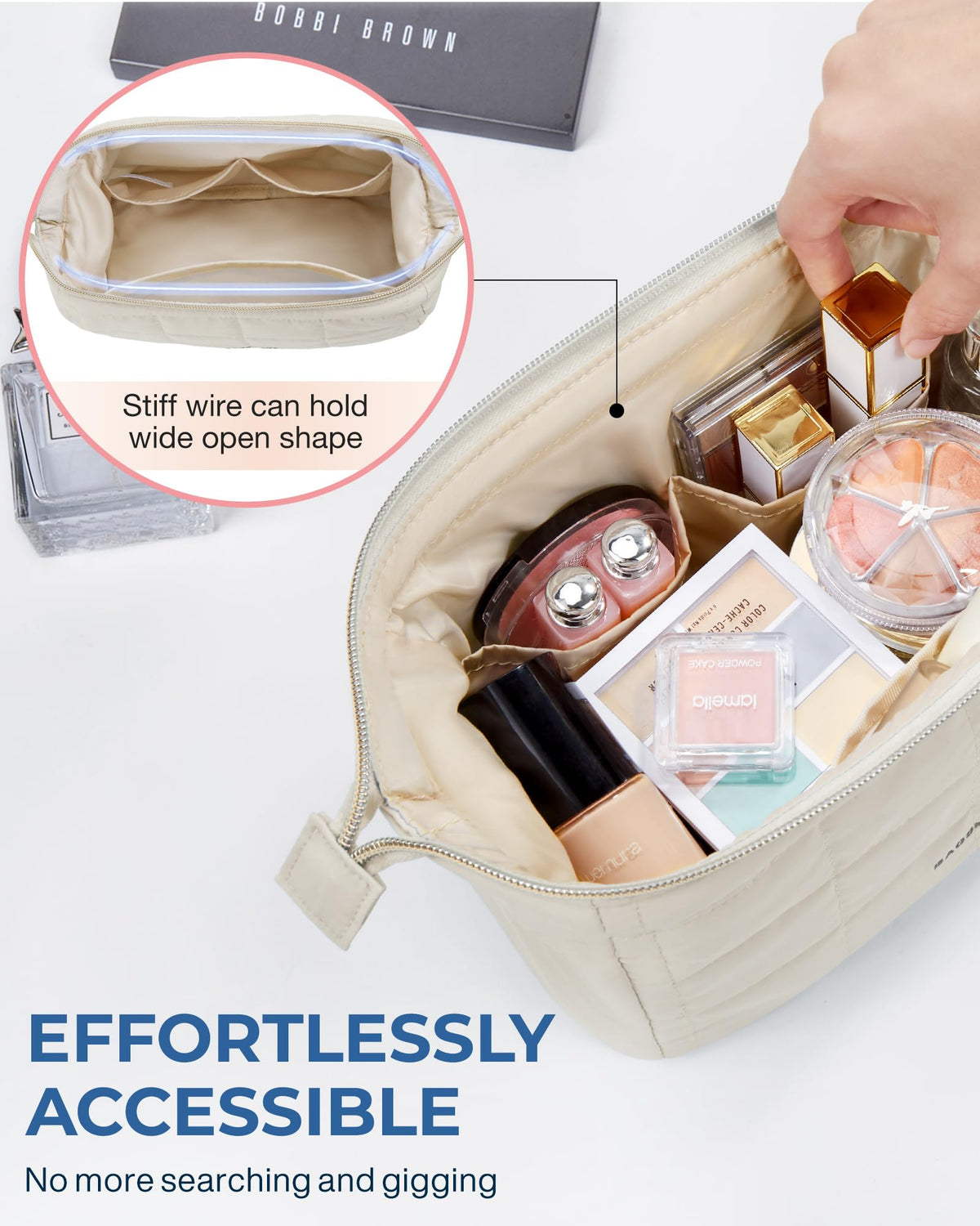 BAGSMART Makeup Bag Travel Toiletry Bag, Wide-open Zipper Pouch, Beige - thewildfolk BAGSMART Makeup Bag Travel Toiletry Bag, Wide-open Zipper Pouch, Beige