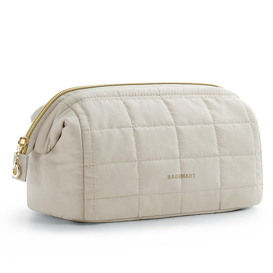 BAGSMART Makeup Bag Travel Toiletry Bag, Wide-open Zipper Pouch, Beige - thewildfolk BAGSMART Makeup Bag Travel Toiletry Bag, Wide-open Zipper Pouch, Beige