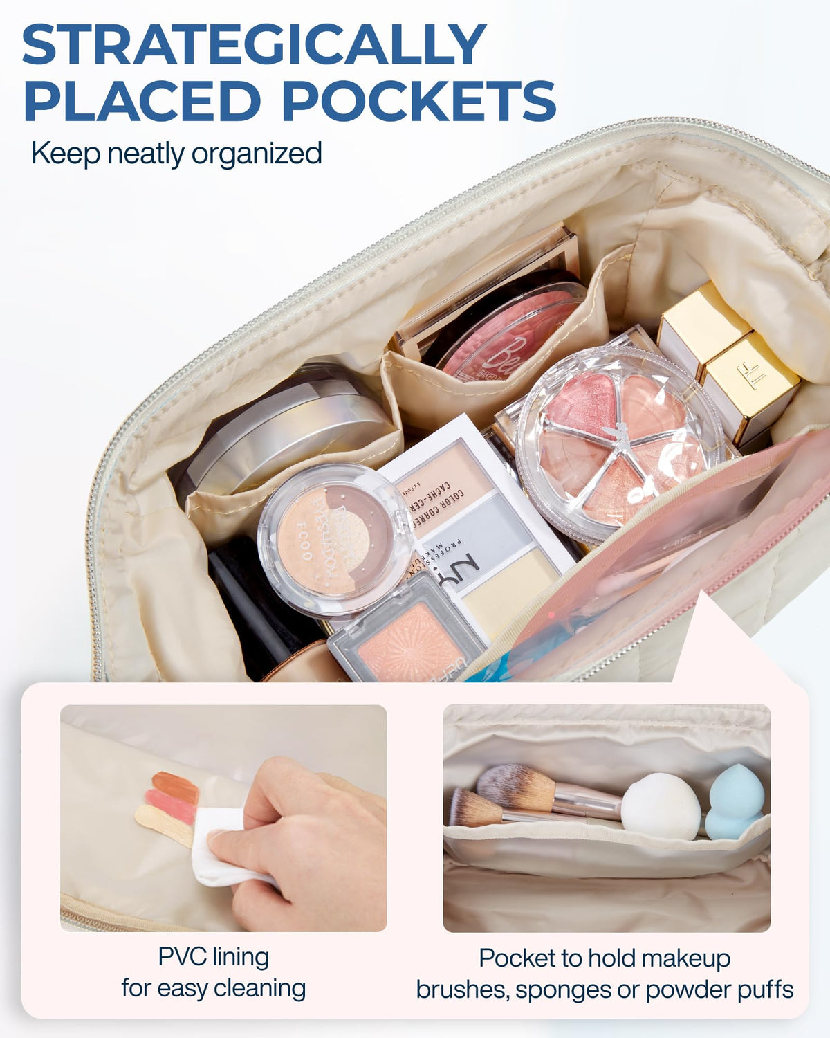 BAGSMART Makeup Bag Travel Toiletry Bag, Wide-open Zipper Pouch, Beige - thewildfolk BAGSMART Makeup Bag Travel Toiletry Bag, Wide-open Zipper Pouch, Beige