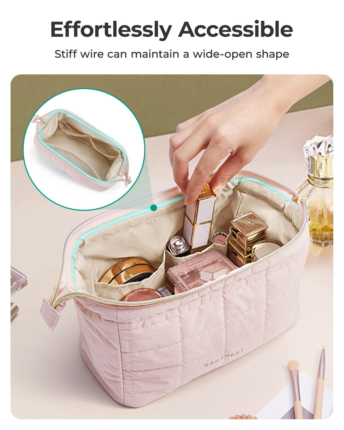 BAGSMART Makeup Bag Travel Toiletry Bag, Wide-open Zipper Pouch, Pink - thewildfolk BAGSMART Makeup Bag Travel Toiletry Bag, Wide-open Zipper Pouch, Pink