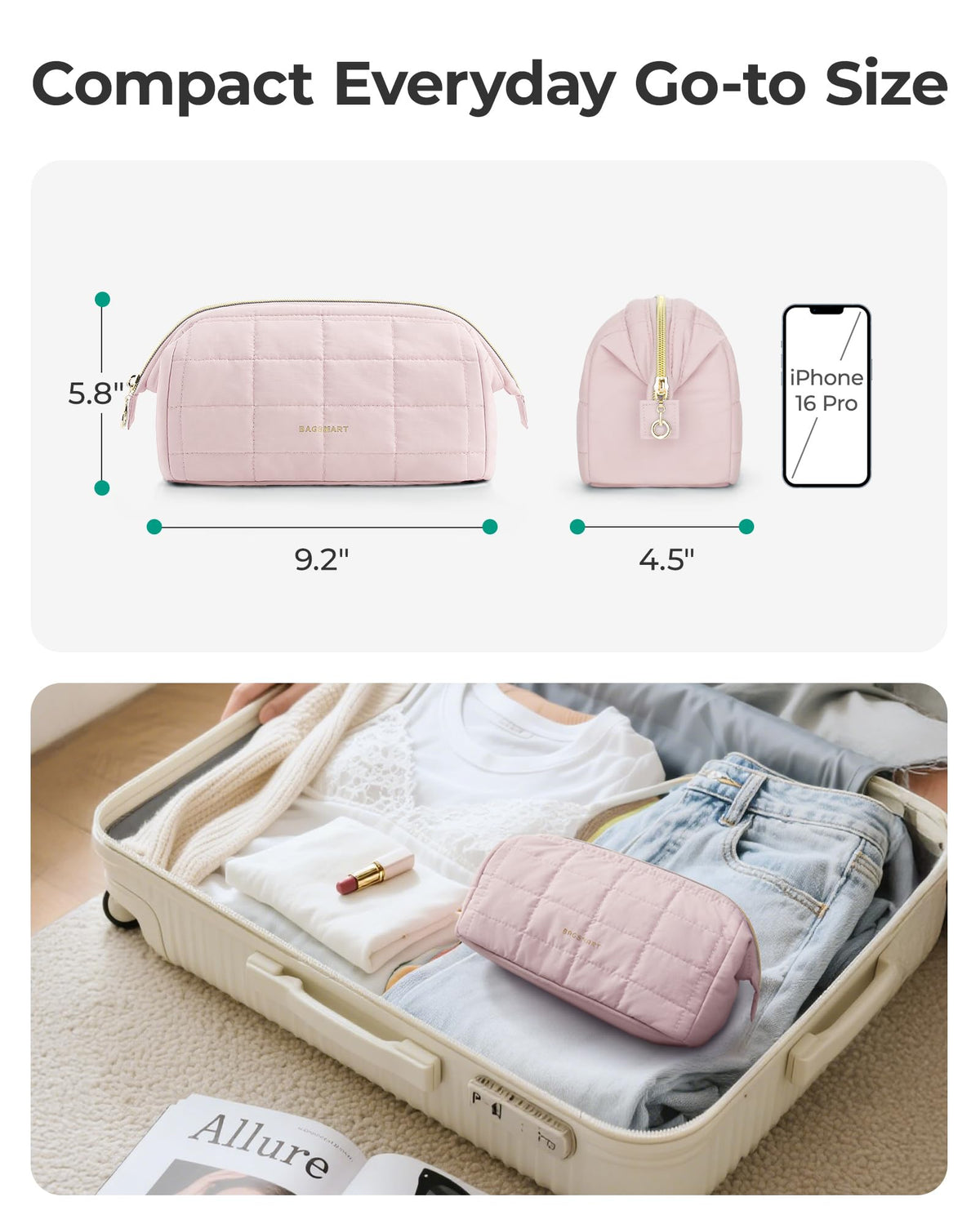 BAGSMART Makeup Bag Travel Toiletry Bag, Wide-open Zipper Pouch, Pink - thewildfolk BAGSMART Makeup Bag Travel Toiletry Bag, Wide-open Zipper Pouch, Pink