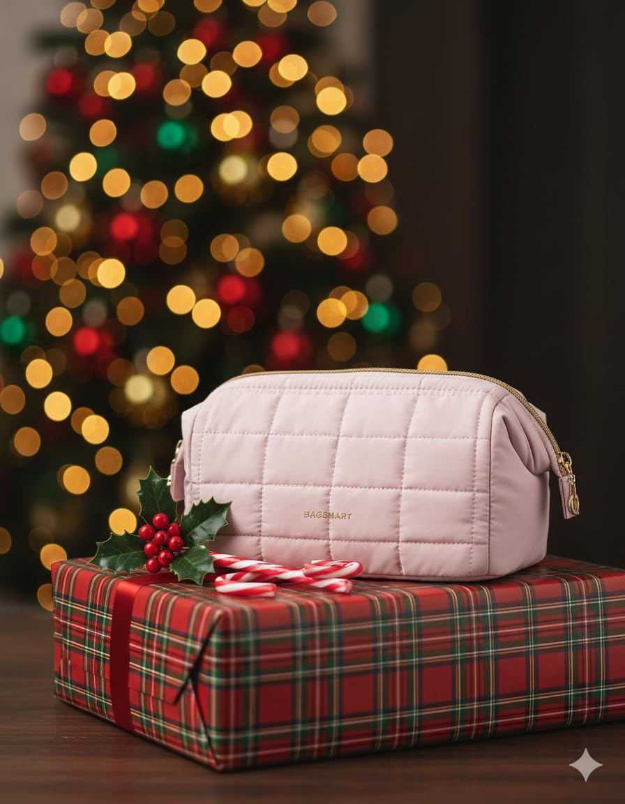 BAGSMART Makeup Bag Travel Toiletry Bag, Wide-open Zipper Pouch, Pink - thewildfolk BAGSMART Makeup Bag Travel Toiletry Bag, Wide-open Zipper Pouch, Pink
