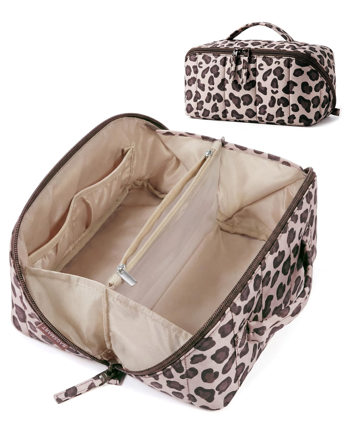 BAGSMART Puffy Open Flat Travel Makeup Bag Toiletry Bag for Women, Leopard - thewildfolk BAGSMART Puffy Open Flat Travel Makeup Bag Toiletry Bag for Women, Leopard