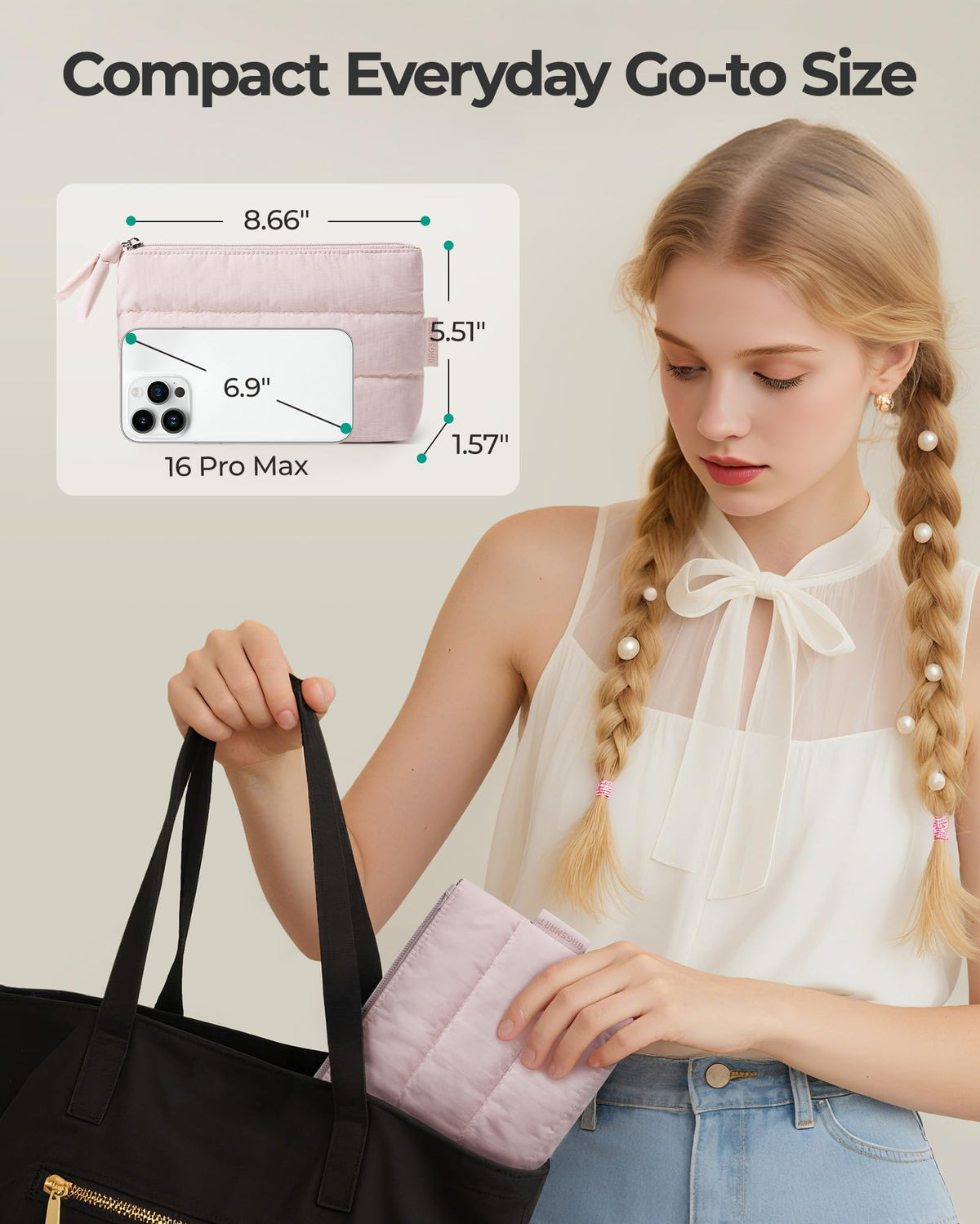 BAGSMART Small Makeup Bag, Machine Washable Puffy Cosmetic Pouch, Pink - thewildfolk BAGSMART Small Makeup Bag, Machine Washable Puffy Cosmetic Pouch, Pink
