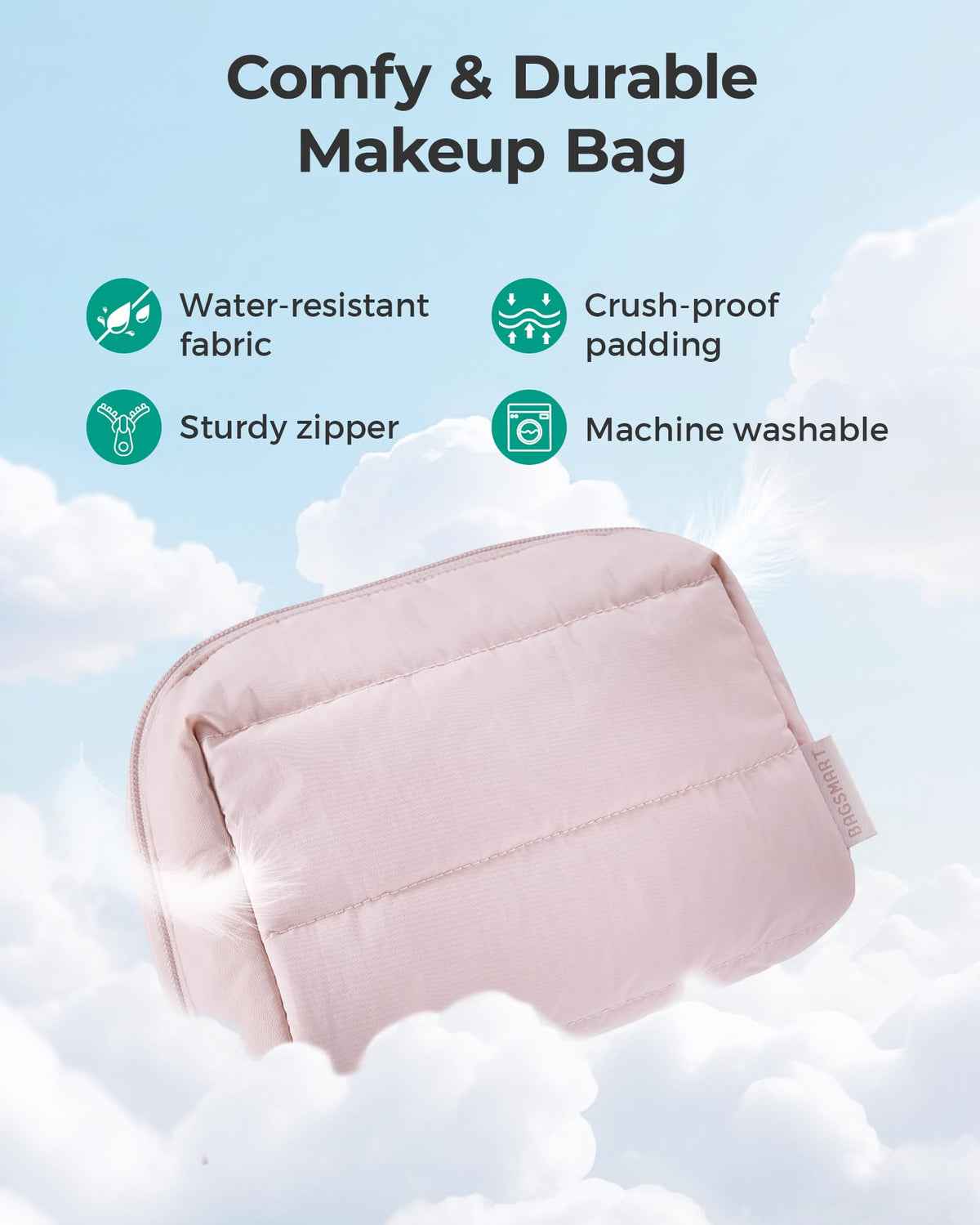 BAGSMART Small Makeup Bag, Puffy Wide-open Zipper Cosmetic Pouch, Pink - thewildfolk BAGSMART Small Makeup Bag, Puffy Wide-open Zipper Cosmetic Pouch, Pink