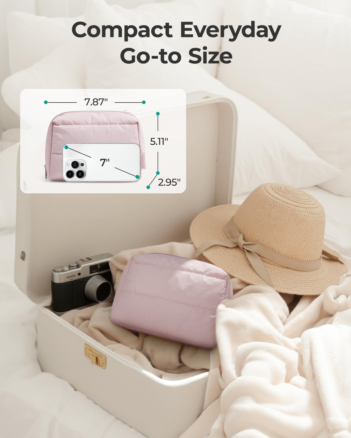 BAGSMART Small Makeup Bag, Puffy Wide-open Zipper Cosmetic Pouch, Pink - thewildfolk BAGSMART Small Makeup Bag, Puffy Wide-open Zipper Cosmetic Pouch, Pink