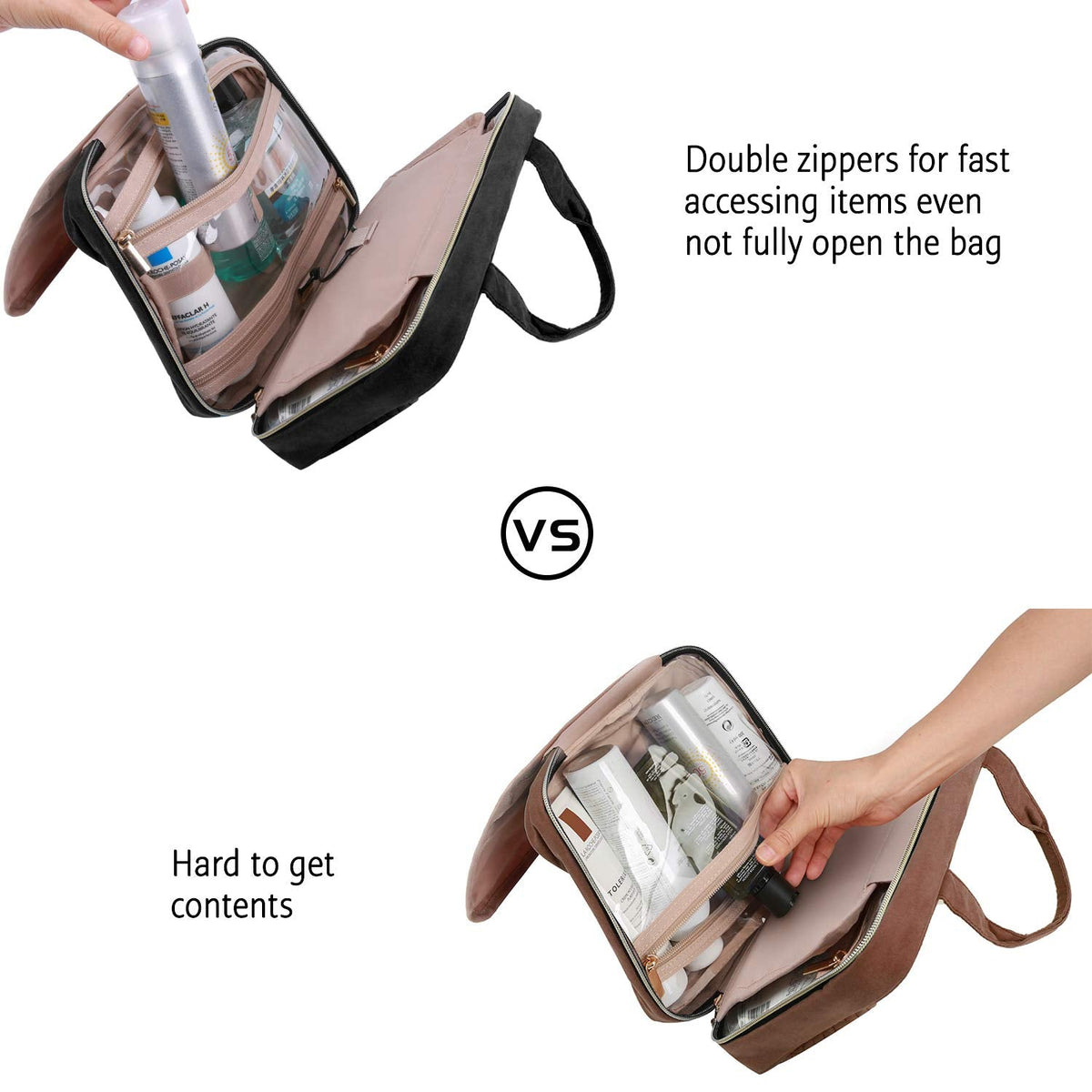 BAGSMART Toiletry Bag Travel Bag with Hanging Hook, Water-resistant Makeup Cosmetic Bag Travel Organizer for Accessories, Shampoo, Full-size Container, Toiletries (Black, Medium) - thewildfolk BAGSMART Toiletry Bag Travel Bag with Hanging Hook, Water-resistant Makeup Cosmetic Bag Travel Organizer for Accessories, Shampoo, Full-size Container, Toiletries (Black, Medium)