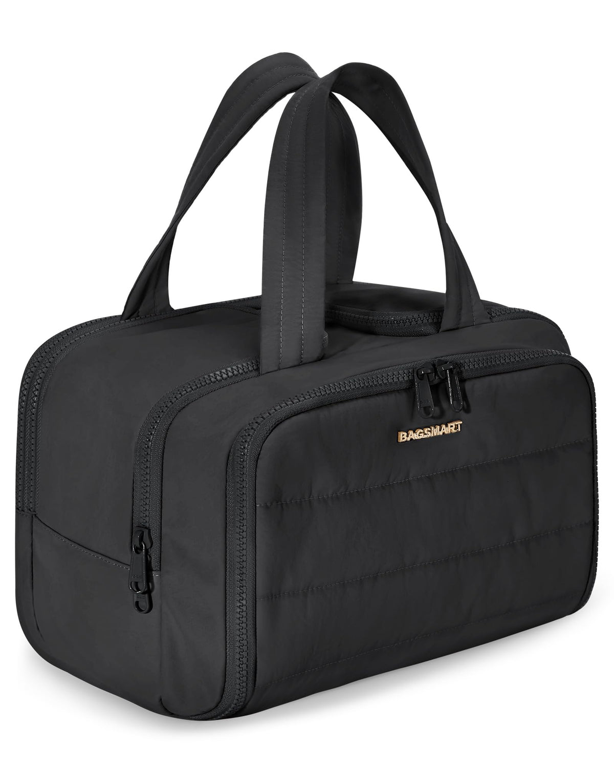 BAGSMART Travel Toiletry Bag, Lightweight Large Wide-open Travel Bag for Women, Puffy Cosmetic Makeup Bag Organizer with Handle for Accessories,Essentials, Toiletries, Black - thewildfolk BAGSMART Travel Toiletry Bag, Lightweight Large Wide-open Travel Bag for Women, Puffy Cosmetic Makeup Bag Organizer with Handle for Accessories,Essentials, Toiletries, Black