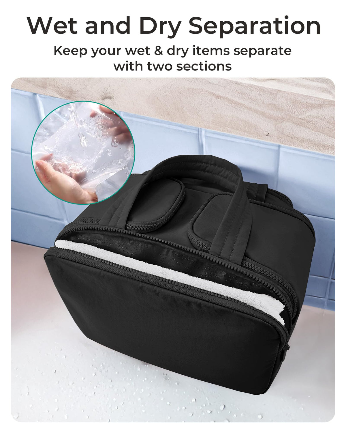 BAGSMART Travel Toiletry Bag, Lightweight Large Wide-open Travel Bag for Women, Puffy Cosmetic Makeup Bag Organizer with Handle for Accessories,Essentials, Toiletries, Black - thewildfolk BAGSMART Travel Toiletry Bag, Lightweight Large Wide-open Travel Bag for Women, Puffy Cosmetic Makeup Bag Organizer with Handle for Accessories,Essentials, Toiletries, Black