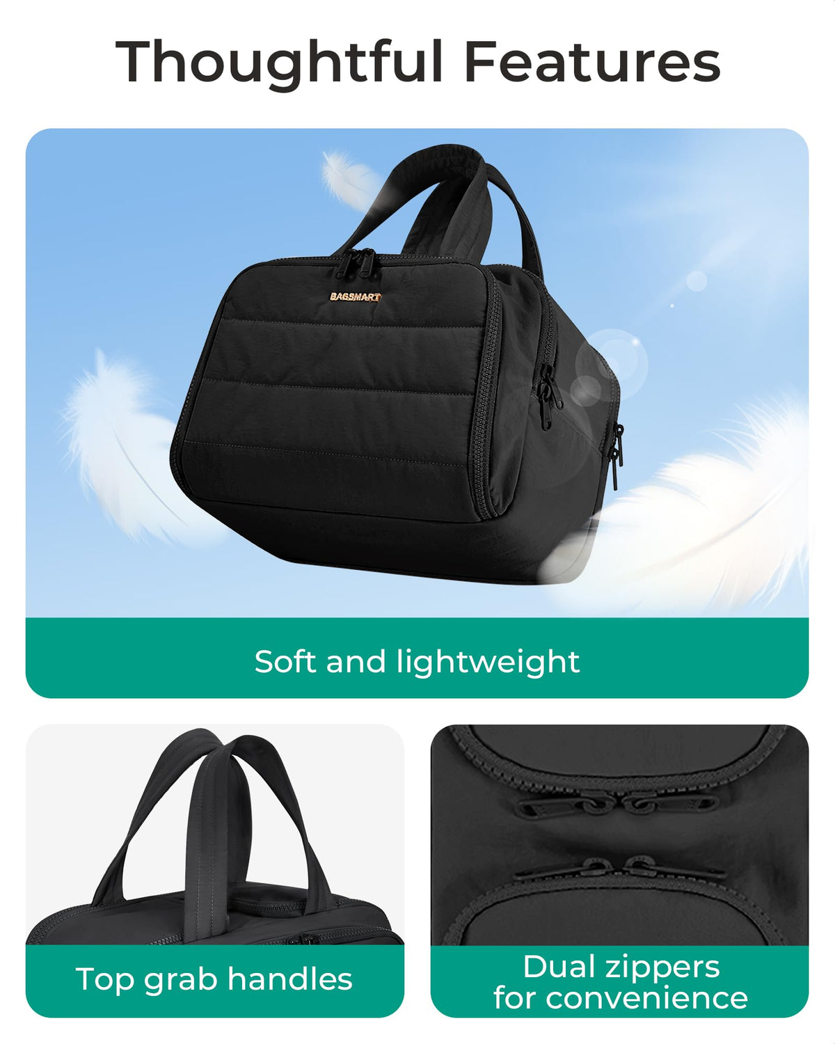 BAGSMART Travel Toiletry Bag, Lightweight Large Wide-open Travel Bag for Women, Puffy Cosmetic Makeup Bag Organizer with Handle for Accessories,Essentials, Toiletries, Black - thewildfolk BAGSMART Travel Toiletry Bag, Lightweight Large Wide-open Travel Bag for Women, Puffy Cosmetic Makeup Bag Organizer with Handle for Accessories,Essentials, Toiletries, Black