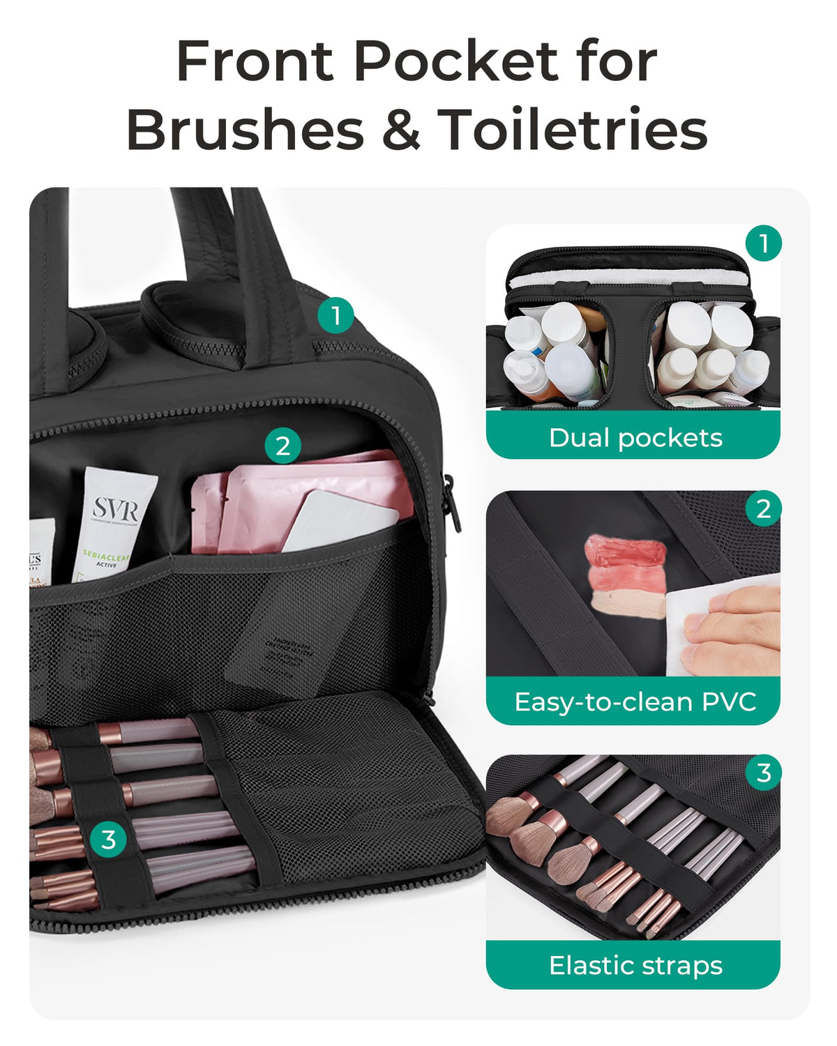 BAGSMART Travel Toiletry Bag, Lightweight Large Wide-open Travel Bag for Women, Puffy Cosmetic Makeup Bag Organizer with Handle for Accessories,Essentials, Toiletries, Black - thewildfolk BAGSMART Travel Toiletry Bag, Lightweight Large Wide-open Travel Bag for Women, Puffy Cosmetic Makeup Bag Organizer with Handle for Accessories,Essentials, Toiletries, Black