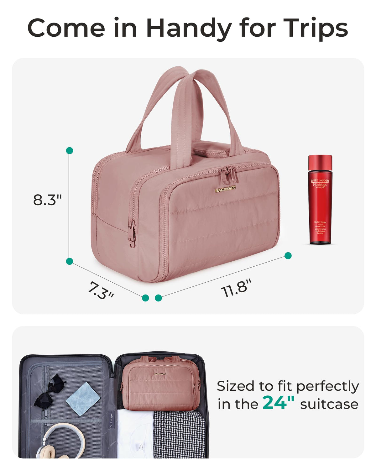 BAGSMART Travel Toiletry Bag, Lightweight Large Wide-open Travel Bag for Women, Puffy Cosmetic Makeup Bag Organizer with Handle for Accessories,Essentials, Toiletries, Dark Pink - thewildfolk BAGSMART Travel Toiletry Bag, Lightweight Large Wide-open Travel Bag for Women, Puffy Cosmetic Makeup Bag Organizer with Handle for Accessories,Essentials, Toiletries, Dark Pink
