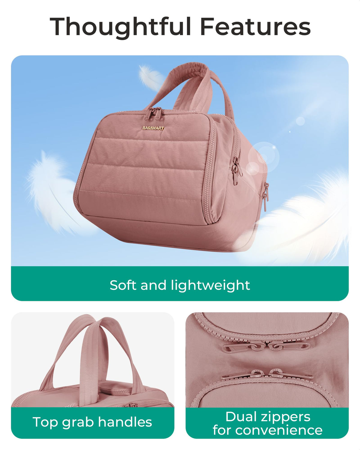 BAGSMART Travel Toiletry Bag, Lightweight Large Wide-open Travel Bag for Women, Puffy Cosmetic Makeup Bag Organizer with Handle for Accessories,Essentials, Toiletries, Dark Pink - thewildfolk BAGSMART Travel Toiletry Bag, Lightweight Large Wide-open Travel Bag for Women, Puffy Cosmetic Makeup Bag Organizer with Handle for Accessories,Essentials, Toiletries, Dark Pink