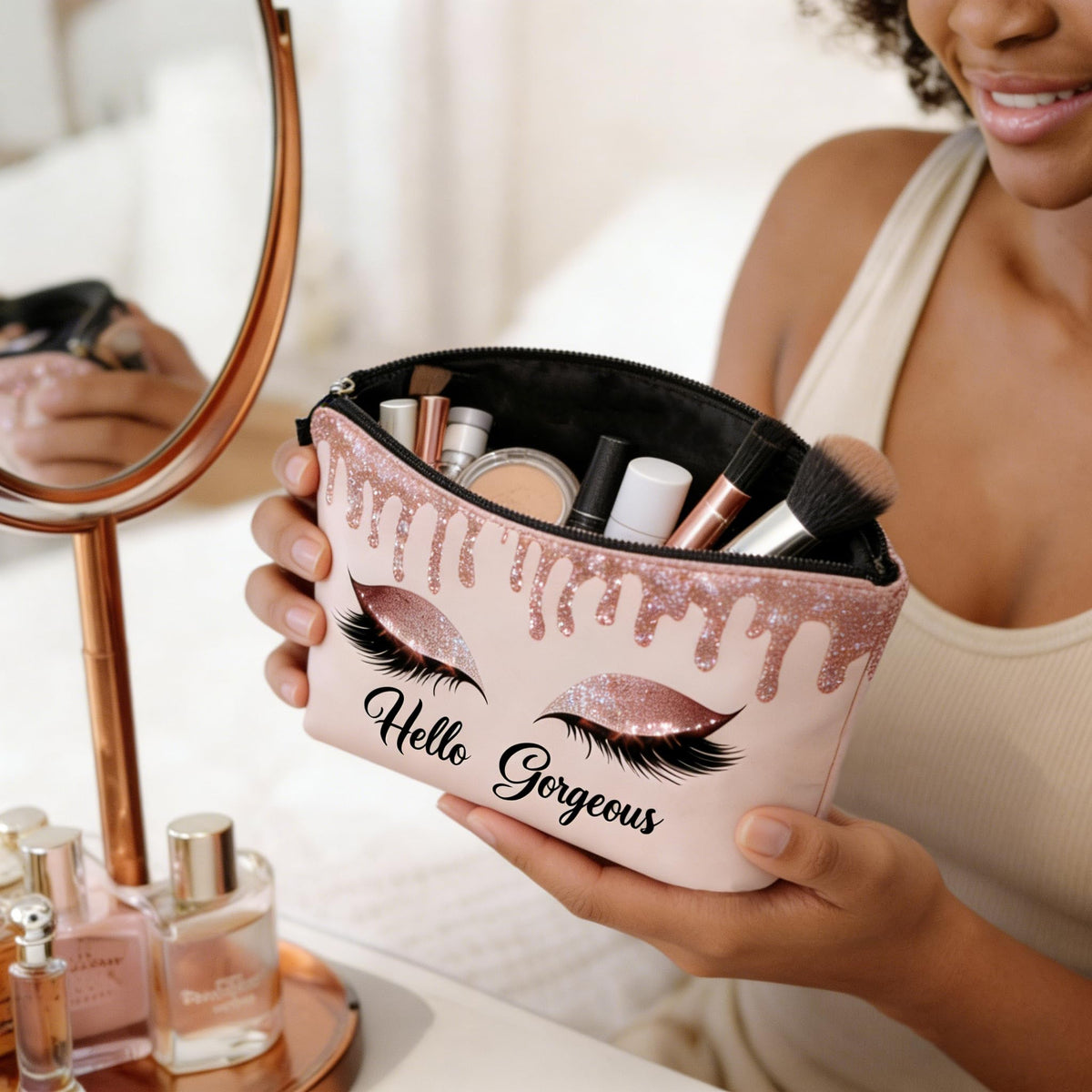 Baobeily Hello Gorgeous Makeup Bag for Purse Eyelash Pink Cosmetic Bags for Women Inspirational Gift Small Funny Cosmetics Glitters Eyeshadows Travel Bag Cases for Toiletries Accessories Organizer - thewildfolk Baobeily Hello Gorgeous Makeup Bag for Purse Eyelash Pink Cosmetic Bags for Women Inspirational Gift Small Funny Cosmetics Glitters Eyeshadows Travel Bag Cases for Toiletries Accessories Organizer
