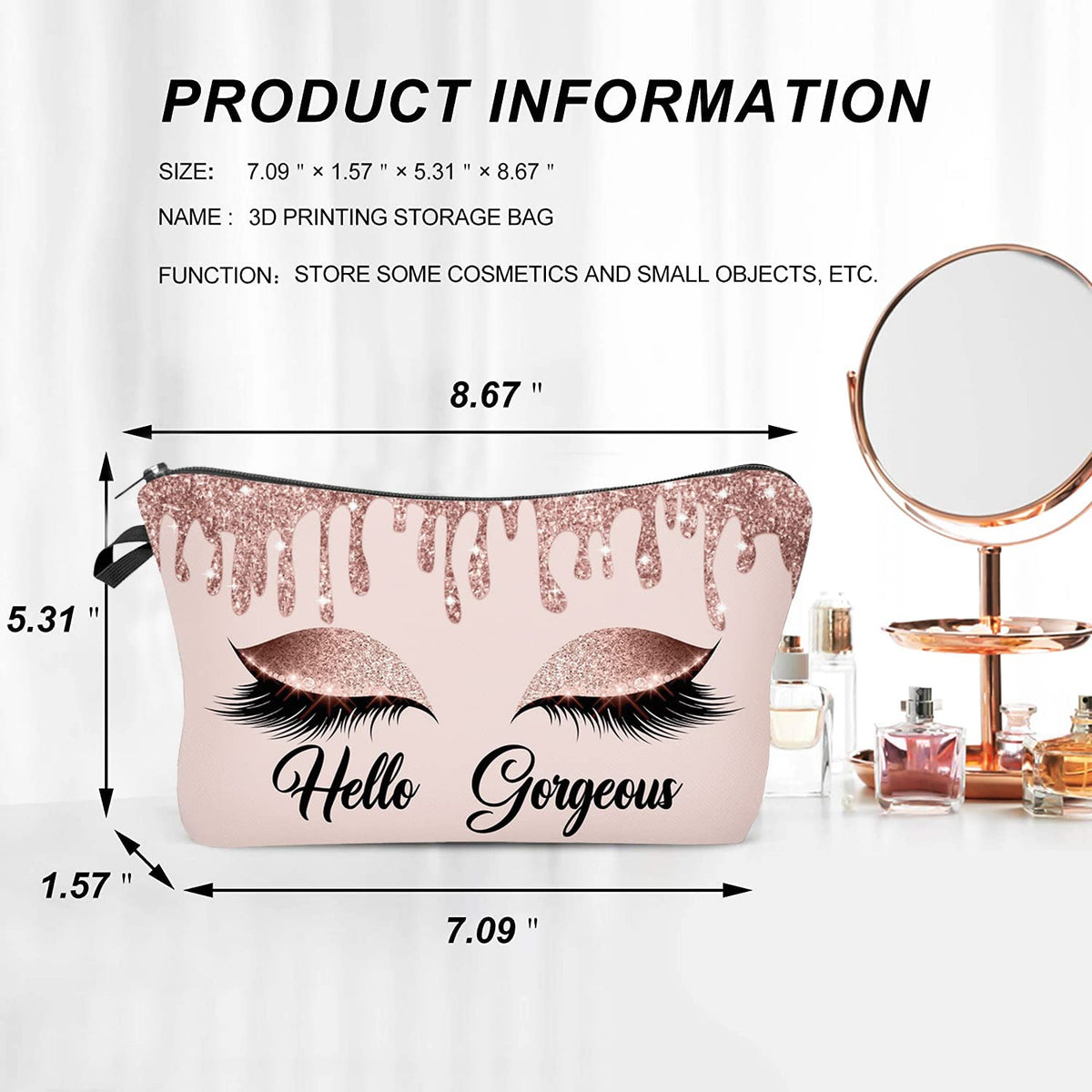 Baobeily Hello Gorgeous Makeup Bag for Purse Eyelash Pink Cosmetic Bags for Women Inspirational Gift Small Funny Cosmetics Glitters Eyeshadows Travel Bag Cases for Toiletries Accessories Organizer - thewildfolk Baobeily Hello Gorgeous Makeup Bag for Purse Eyelash Pink Cosmetic Bags for Women Inspirational Gift Small Funny Cosmetics Glitters Eyeshadows Travel Bag Cases for Toiletries Accessories Organizer