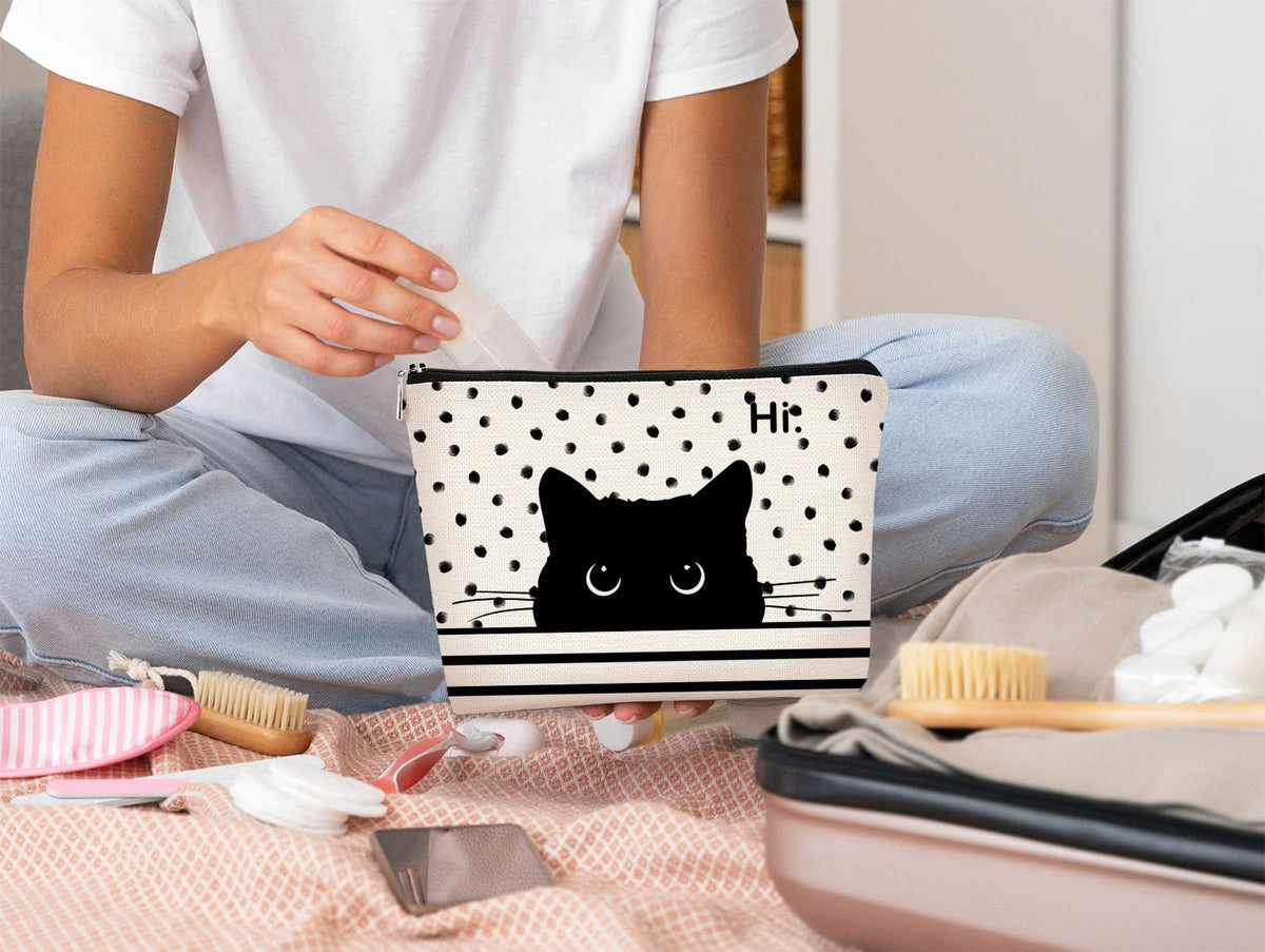 BARPERY Cat Makeup Bag - Black Cat Purse, Small Cute Makeup Bag Cosmetic Bag For Women & Teen Girls, Cat Lady Gifts For Women (Polka Dot) - thewildfolk BARPERY Cat Makeup Bag - Black Cat Purse, Small Cute Makeup Bag Cosmetic Bag For Women & Teen Girls, Cat Lady Gifts For Women (Polka Dot)