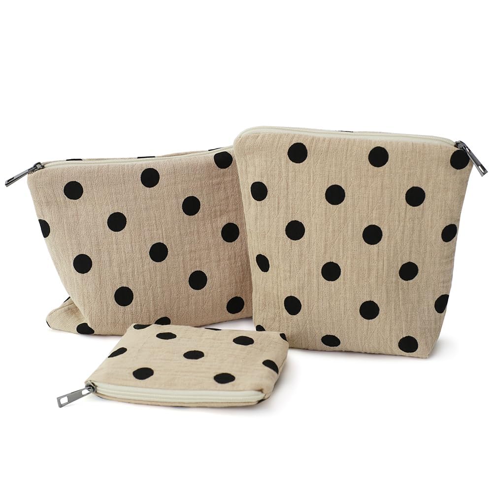BBORGDC Small Cosmetic Bag Set of 3 for Purse, Beige Polka Dot Cotton Makeup Bags, 3 Sizes Zipper Pouch Organizer for Travel & Toiletries, Gift for Her Birthday, Bridesmaid & Best Friend - thewildfolk BBORGDC Small Cosmetic Bag Set of 3 for Purse, Beige Polka Dot Cotton Makeup Bags, 3 Sizes Zipper Pouch Organizer for Travel & Toiletries, Gift for Her Birthday, Bridesmaid & Best Friend
