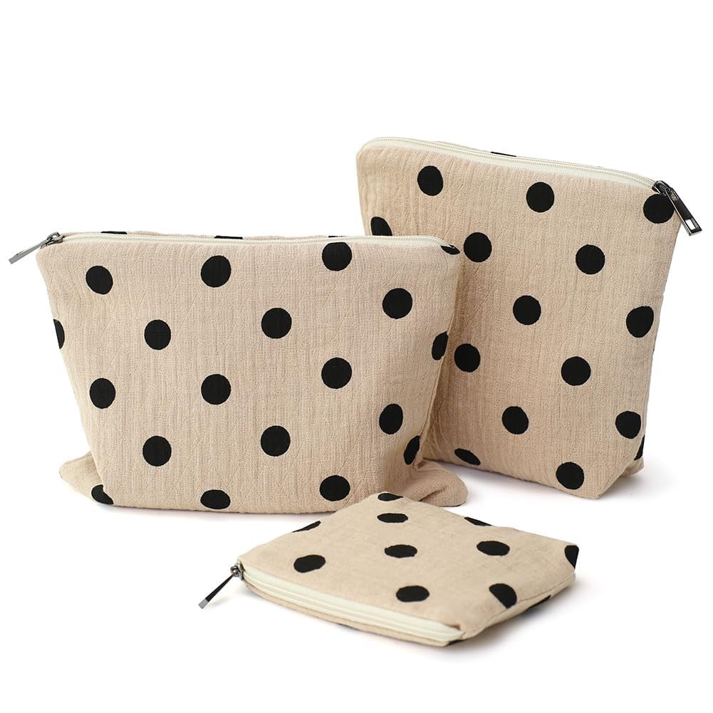 BBORGDC Small Cosmetic Bag Set of 3 for Purse, Beige Polka Dot Cotton Makeup Bags, 3 Sizes Zipper Pouch Organizer for Travel & Toiletries, Gift for Her Birthday, Bridesmaid & Best Friend - thewildfolk BBORGDC Small Cosmetic Bag Set of 3 for Purse, Beige Polka Dot Cotton Makeup Bags, 3 Sizes Zipper Pouch Organizer for Travel & Toiletries, Gift for Her Birthday, Bridesmaid & Best Friend