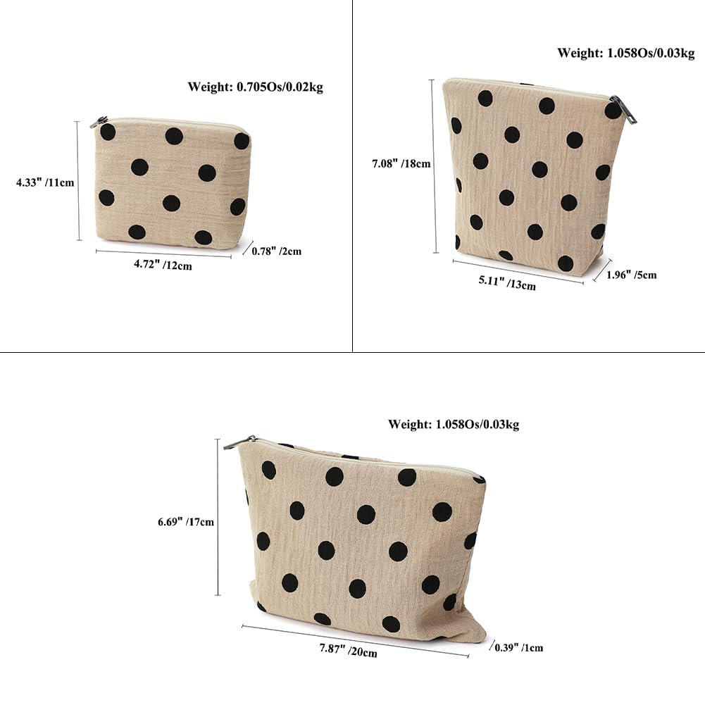 BBORGDC Small Cosmetic Bag Set of 3 for Purse, Beige Polka Dot Cotton Makeup Bags, 3 Sizes Zipper Pouch Organizer for Travel & Toiletries, Gift for Her Birthday, Bridesmaid & Best Friend - thewildfolk BBORGDC Small Cosmetic Bag Set of 3 for Purse, Beige Polka Dot Cotton Makeup Bags, 3 Sizes Zipper Pouch Organizer for Travel & Toiletries, Gift for Her Birthday, Bridesmaid & Best Friend