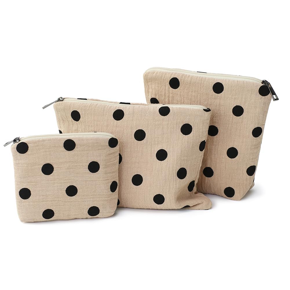 BBORGDC Small Cosmetic Bag Set of 3 for Purse, Beige Polka Dot Cotton Makeup Bags, 3 Sizes Zipper Pouch Organizer for Travel & Toiletries, Gift for Her Birthday, Bridesmaid & Best Friend - thewildfolk BBORGDC Small Cosmetic Bag Set of 3 for Purse, Beige Polka Dot Cotton Makeup Bags, 3 Sizes Zipper Pouch Organizer for Travel & Toiletries, Gift for Her Birthday, Bridesmaid & Best Friend